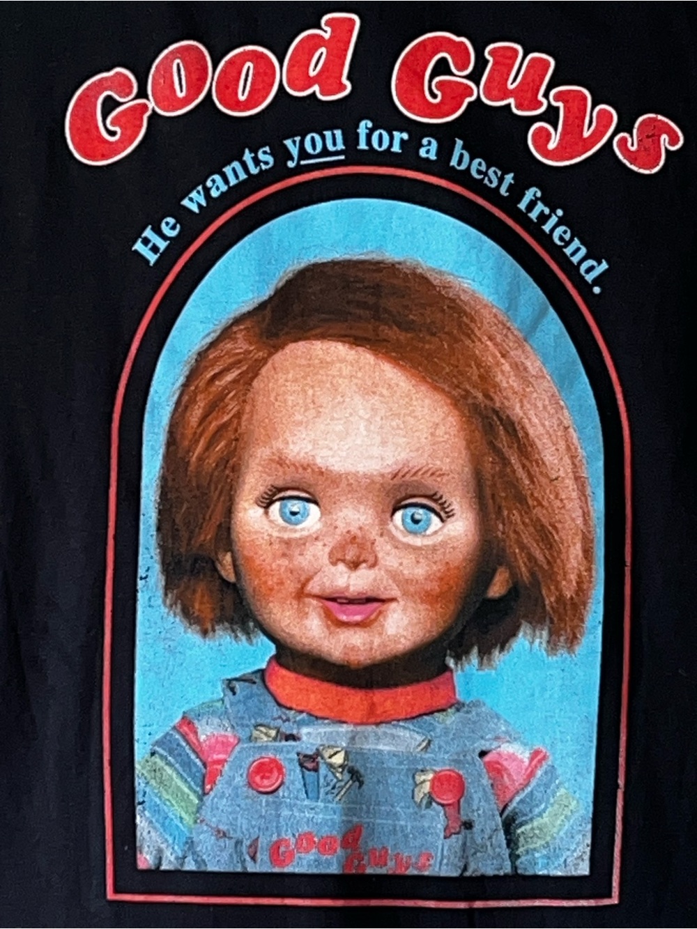 Chucky Good Guys Black Graphic  T-Shirt Unisex - Picture 6 of 6